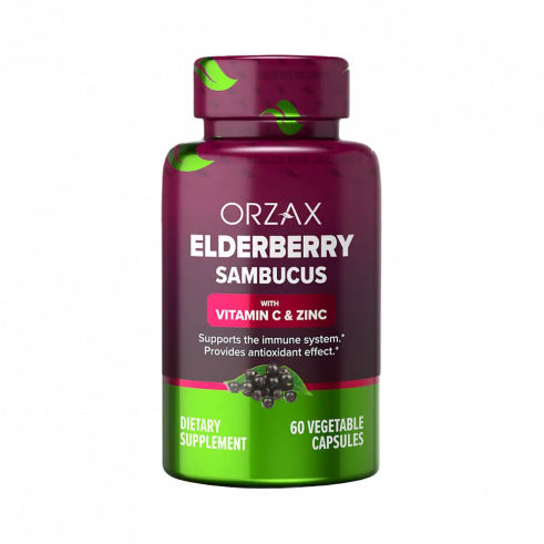 Orzax Elderberry (Sambucus) With Vitamin C and Zinc, Елдрберри (Черная Бузина) с витамином С и цинком, 60 капсул