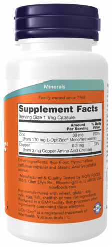NOW L-OptiZinc 30 mg, 100 капсул