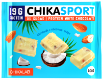 Chikalab Шоколад белый с миндалем и кокосовыми чипсами, 100 грамм
